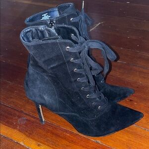 Steve Madden Black Suede Lace-Up Heeled Boots